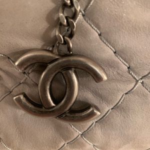 Chanel Just Mademoiselle gray leather bowling bag